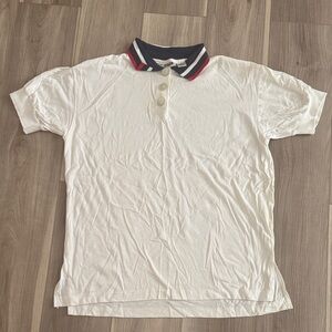 Gitano White Polo Shirt with Navy and Red Collar